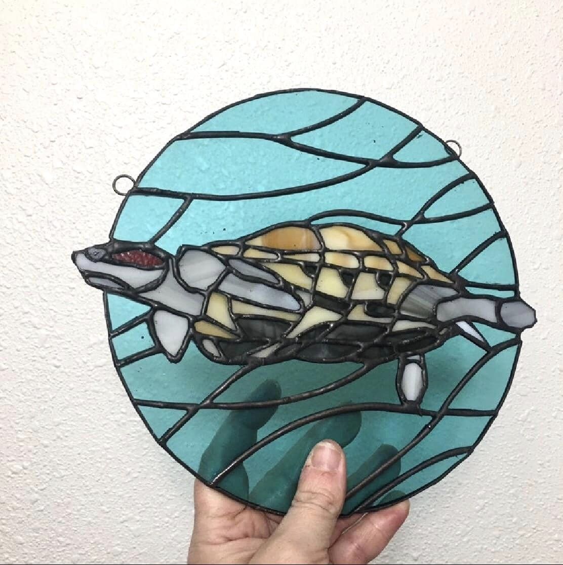 stained glass red earred slider turtle suncatcher