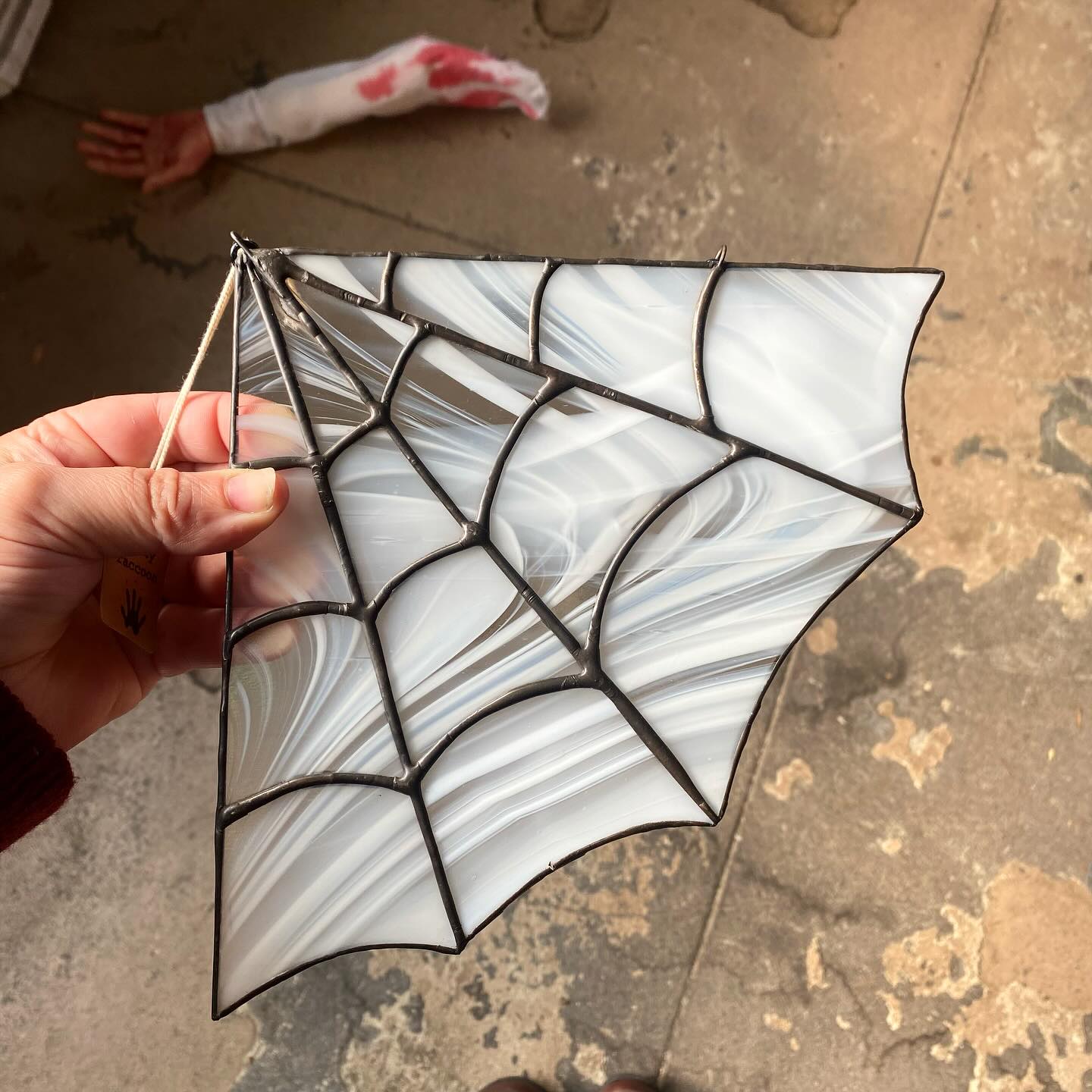 Stained glass corner spider web