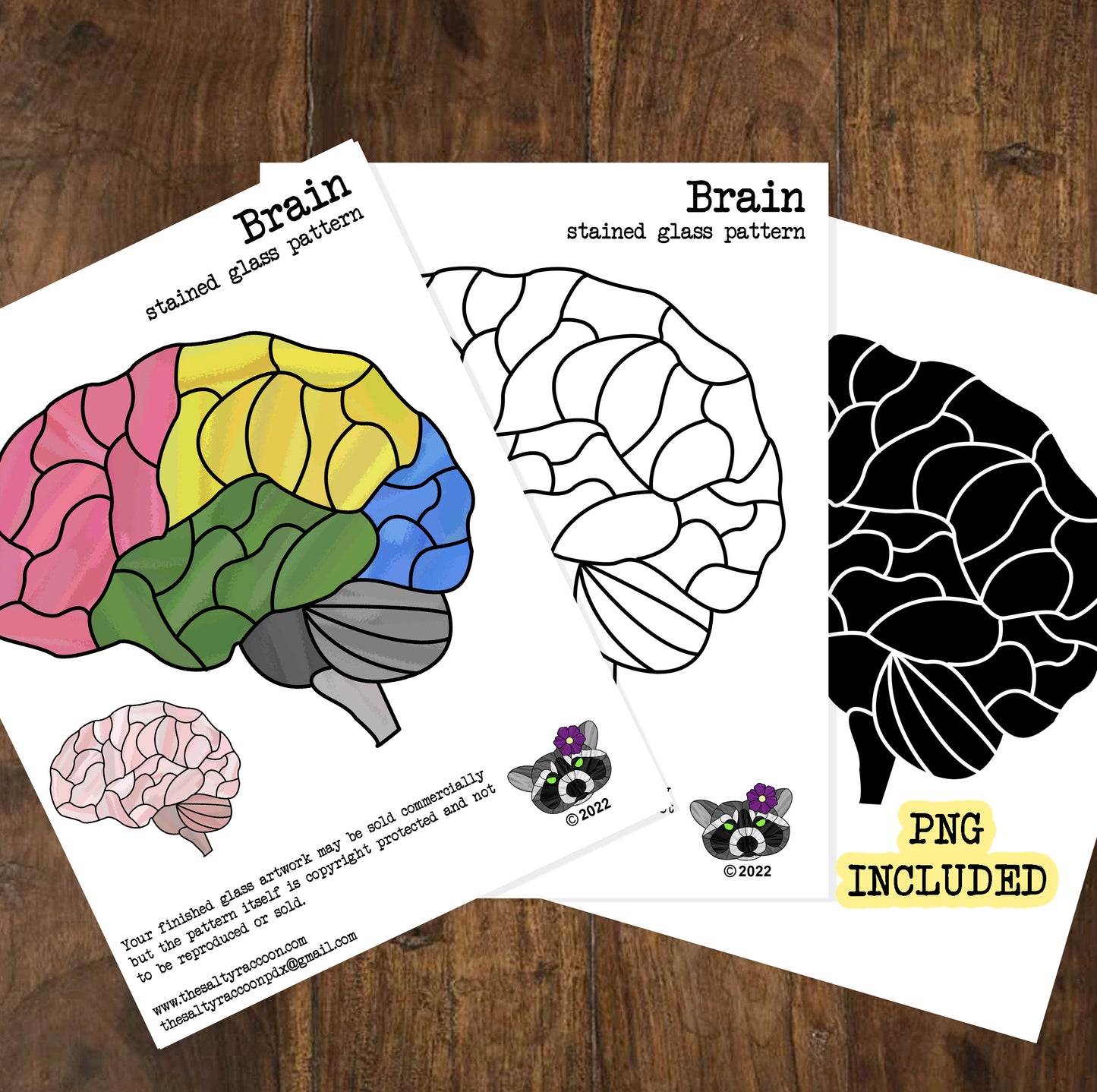 Brain Digital Stained Glass Pattern - Includes Printable Pages and Cricut PNG File