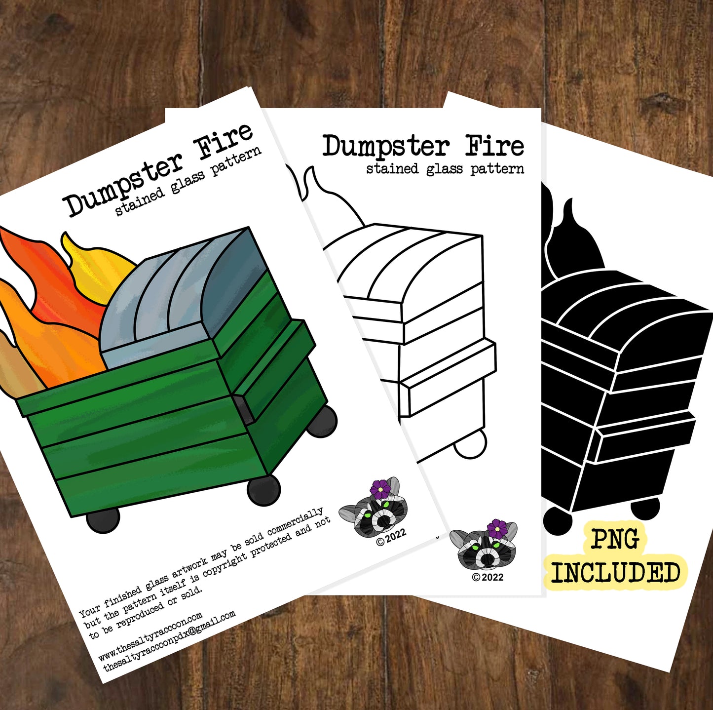 Dumpster Fire Digital Stained Glass Pattern - Includes Printable Pages and Cricut PNG File